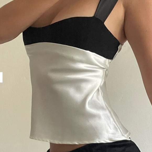 Tie Back Patchwork Satin Tank Top - Picture 2 of 9